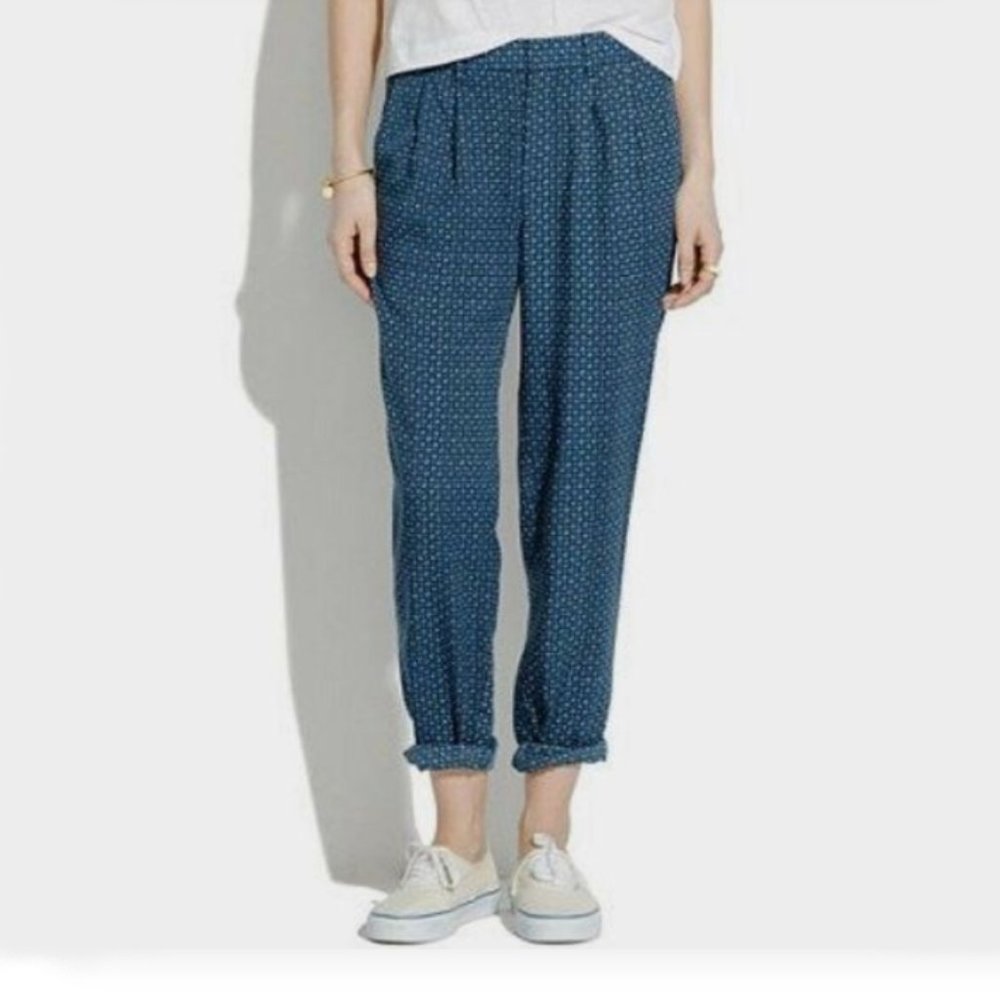 Madewell Blue And White Printed Pleated Trouser Pants Size 2